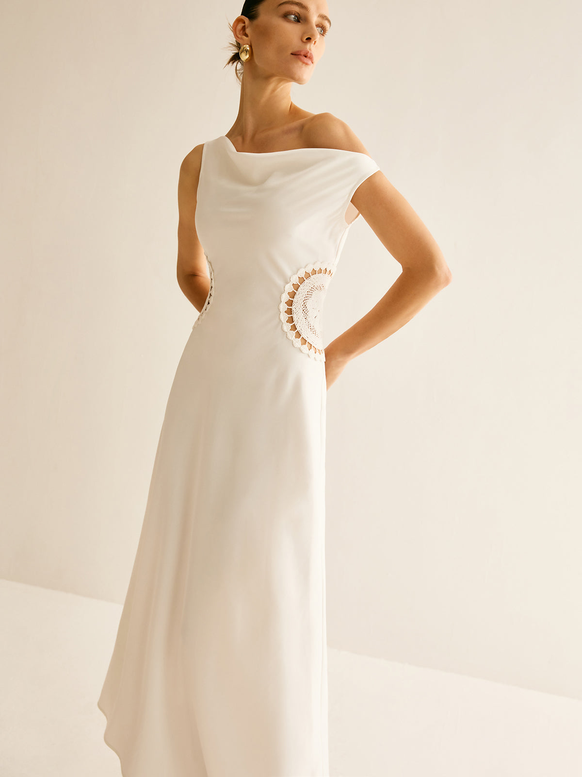 Asymmetrical Neck Floral Embroiled Long Dress-CALLISTARI