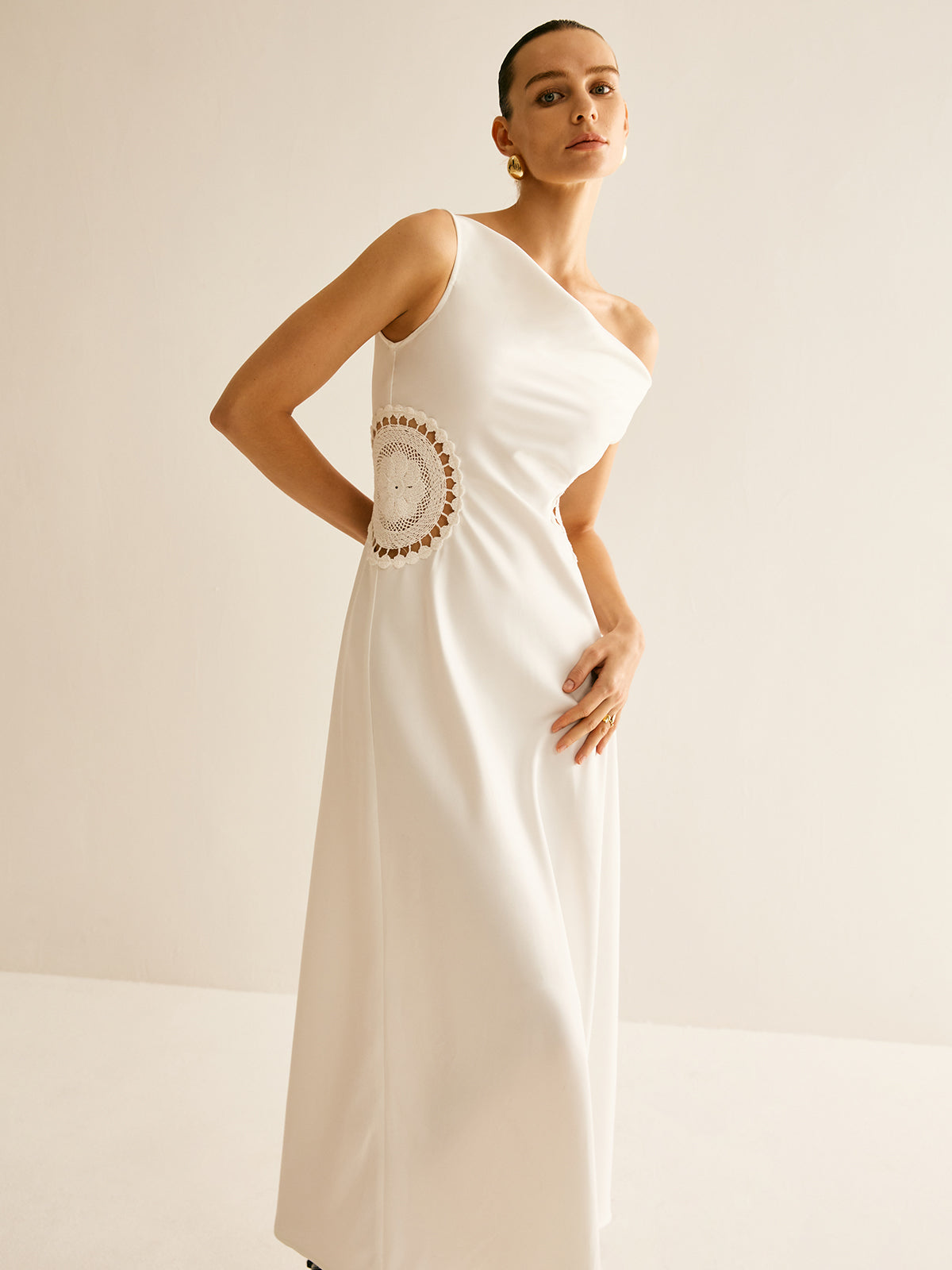 Asymmetrical Neck Floral Embroiled Long Dress-CALLISTARI