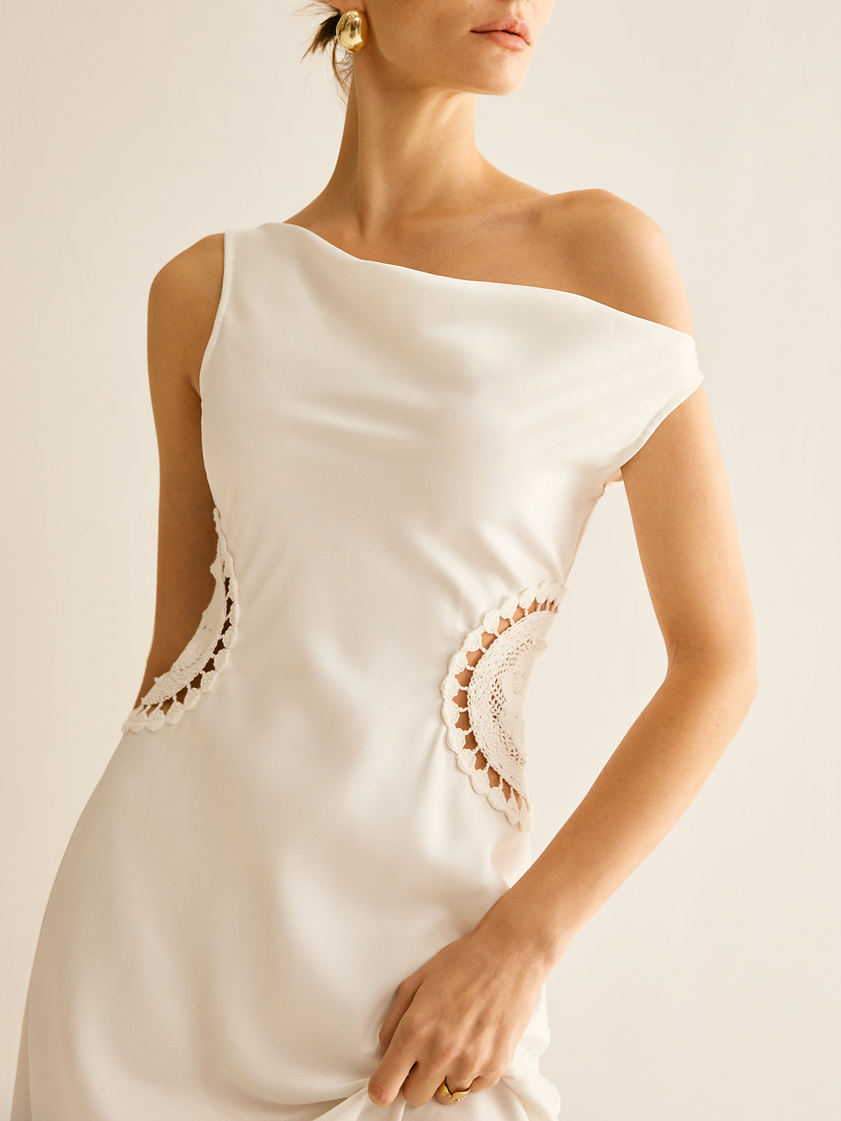 Asymmetrical Neck Floral Embroiled Long Dress-CALLISTARI