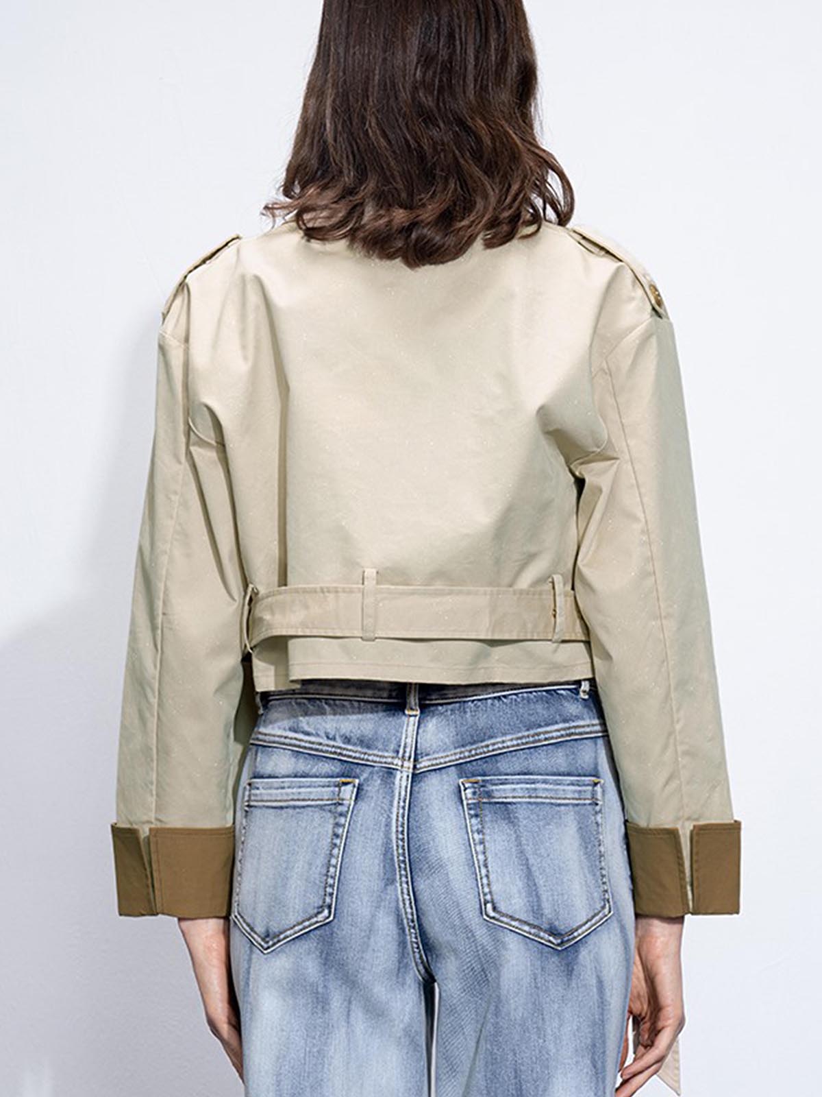 Two Tone Buckle Belted Trench Coat-Mesadic