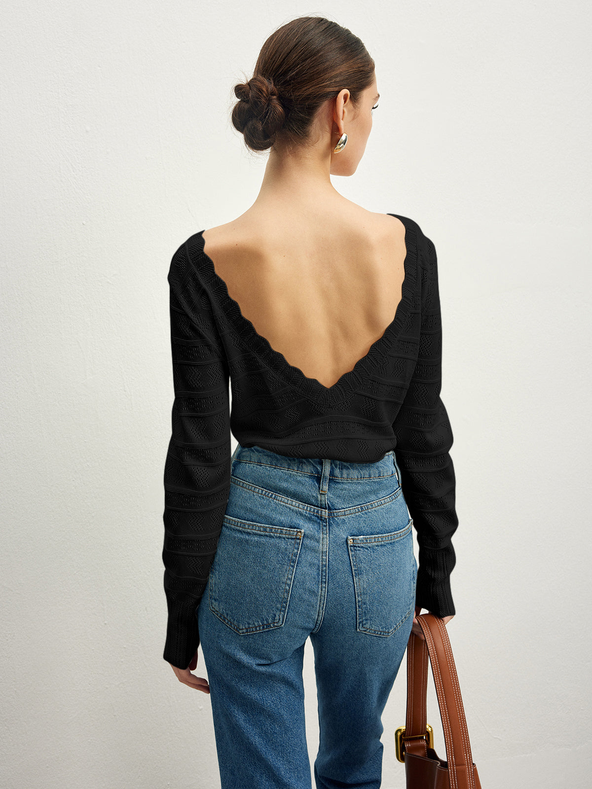 Callistari Lettuce Trim Backless Pointelle Knit Top-CALLISTARI