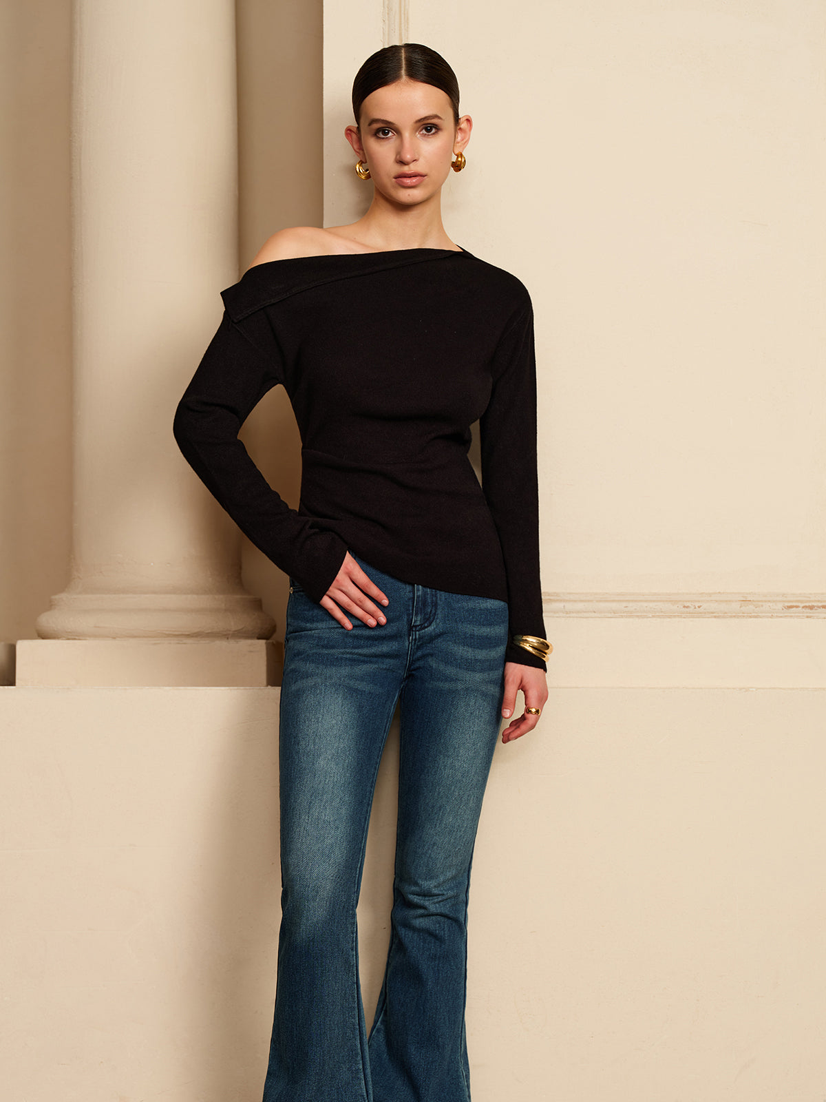 Callistari Asymmetrical Pleated Stretch Blouse-CALLISTARI