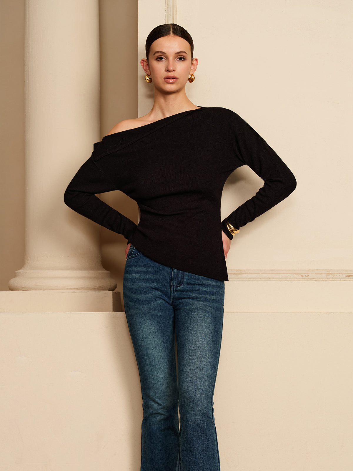 Callistari Asymmetrical Pleated Stretch Blouse-CALLISTARI