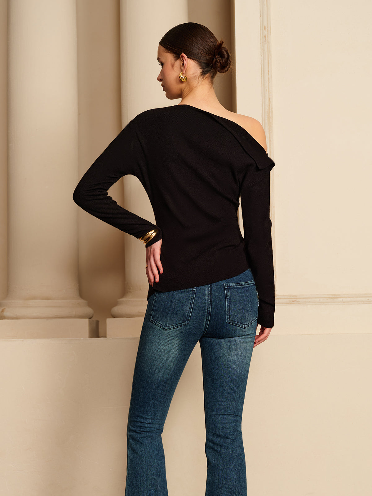 Callistari Asymmetrical Pleated Stretch Blouse-CALLISTARI