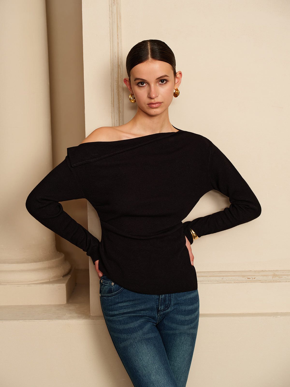 Callistari Asymmetrical Pleated Stretch Blouse-CALLISTARI