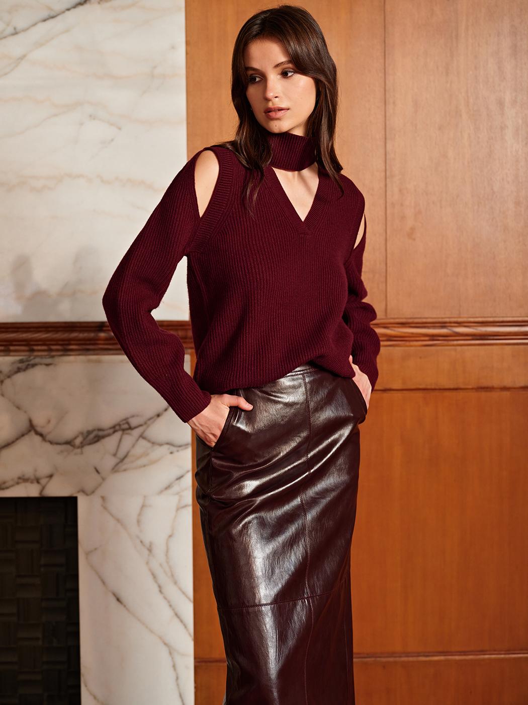 Wool-Blend Ribbed Cutout Sweater-CALLISTARI