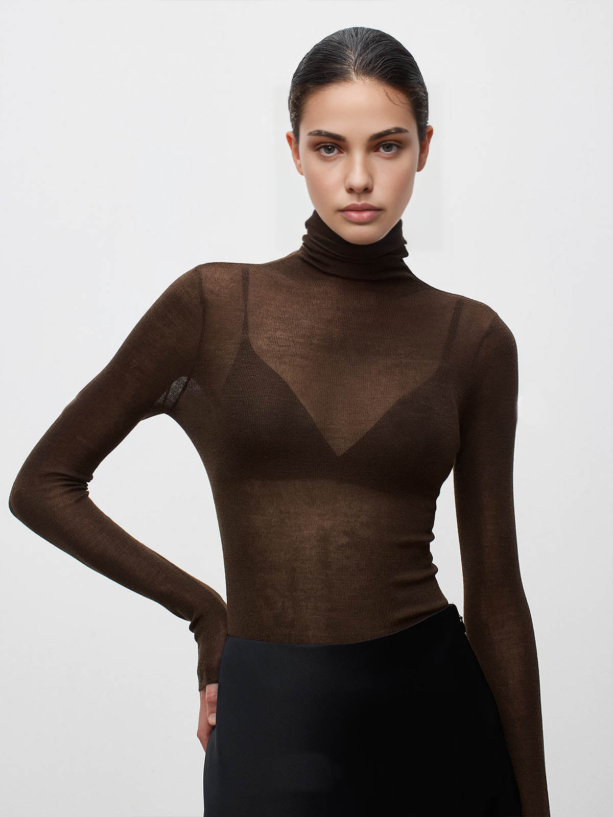 Wool-Blend Turtleneck Sheer Sweater-CALLISTARI