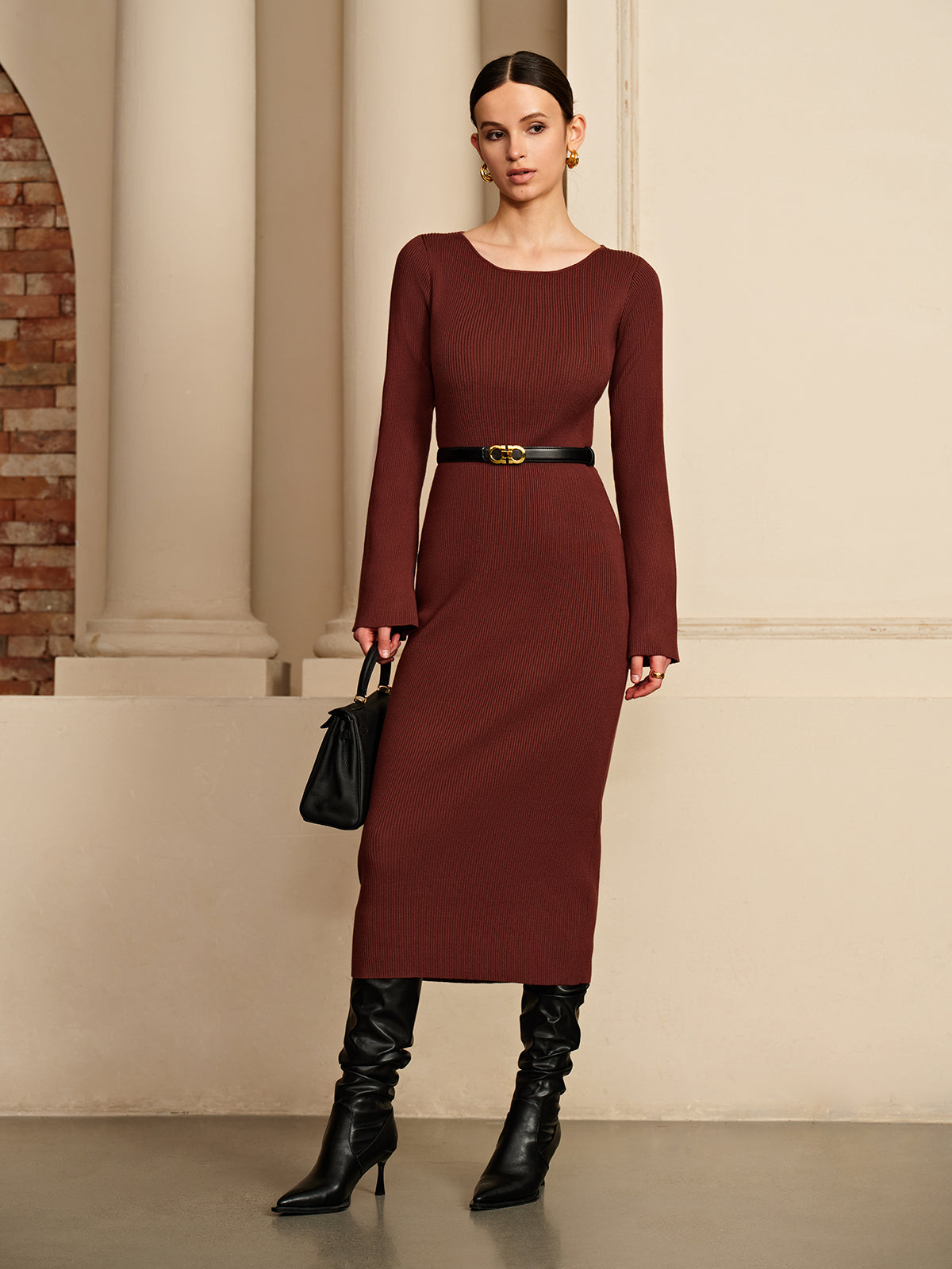 Open Back Sweater Dress Without Belt-CALLISTARI