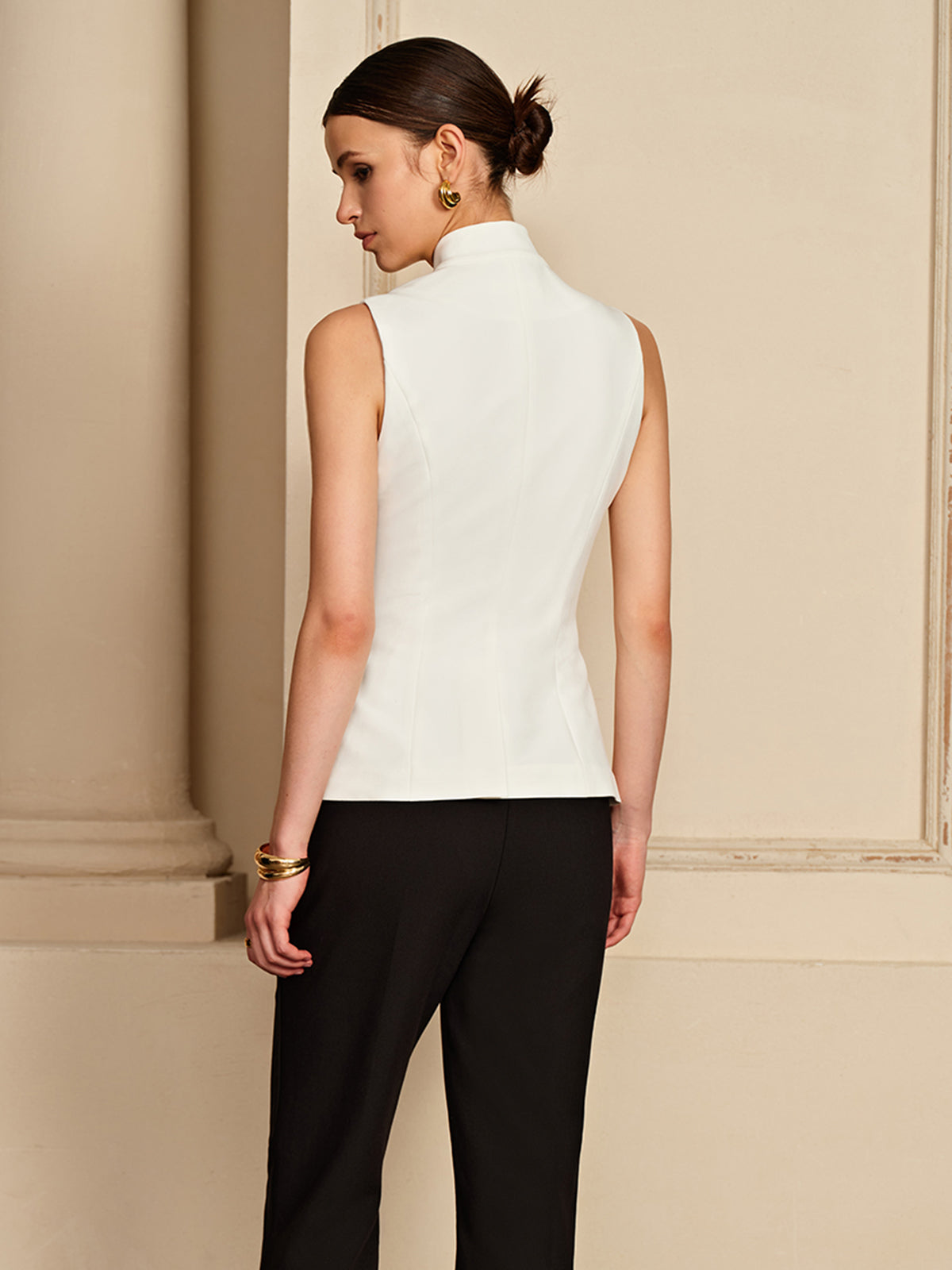 Stand Collar Golden Button Vest-CALLISTARI