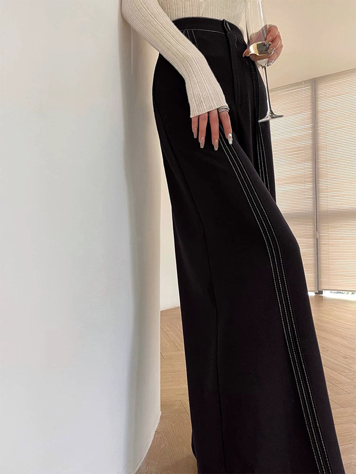 Contrast Bars Wide-Leg Flare Pants-Mesadic