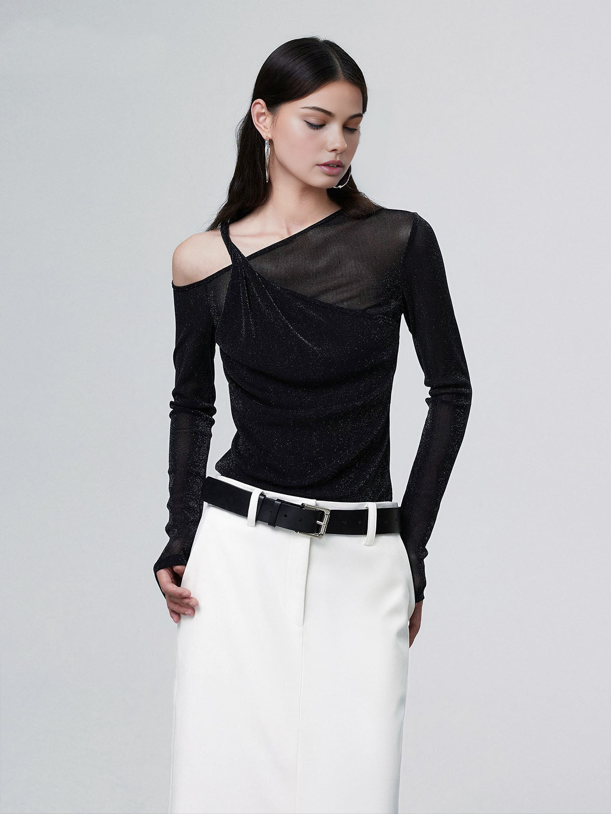 Callistari Asymmetrical Purl Slim Blouse-CALLISTARI