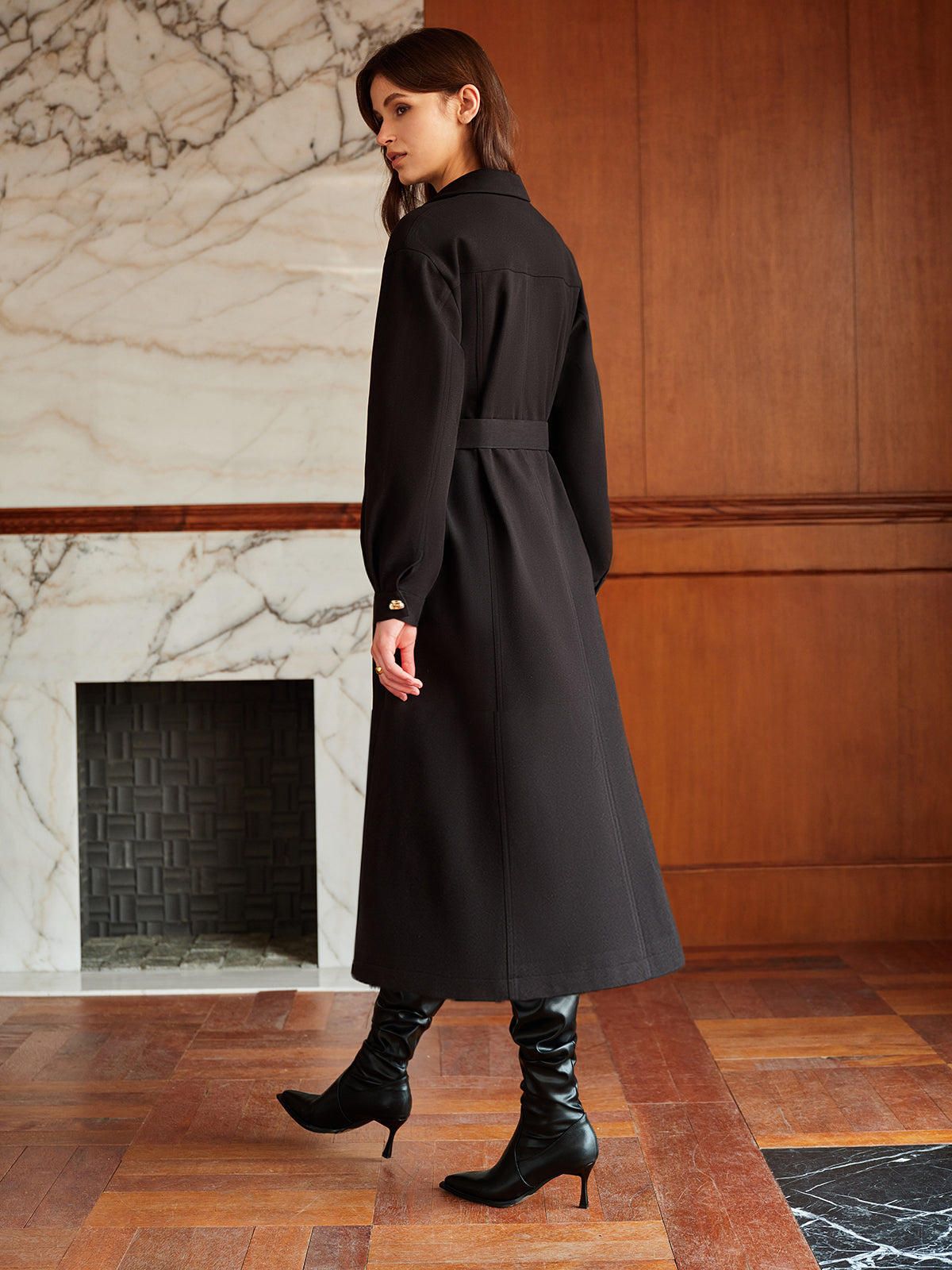 Leisure Metal Detail Belted Wool Coat-CALLISTARI