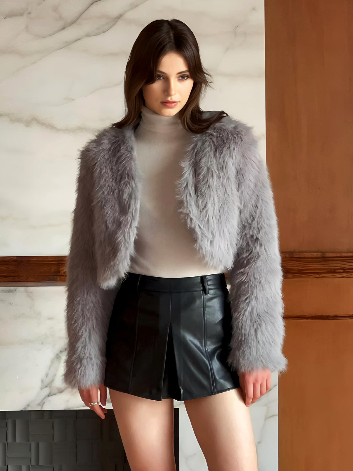 Fuzzy Crop Faux Fur Coat-CALLISTARI