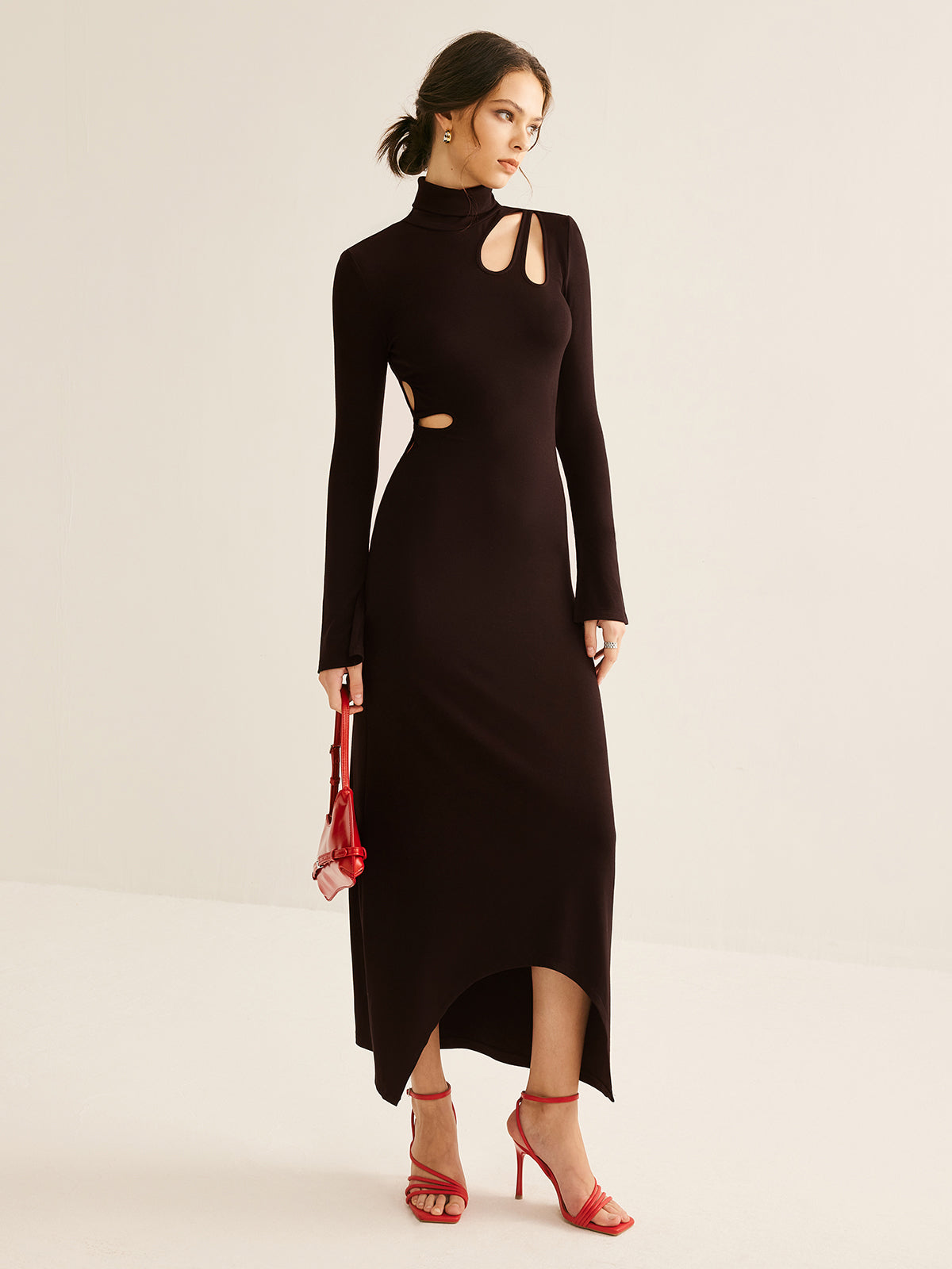 Turtleneck Cutout Slim Dress-CALLISTARI