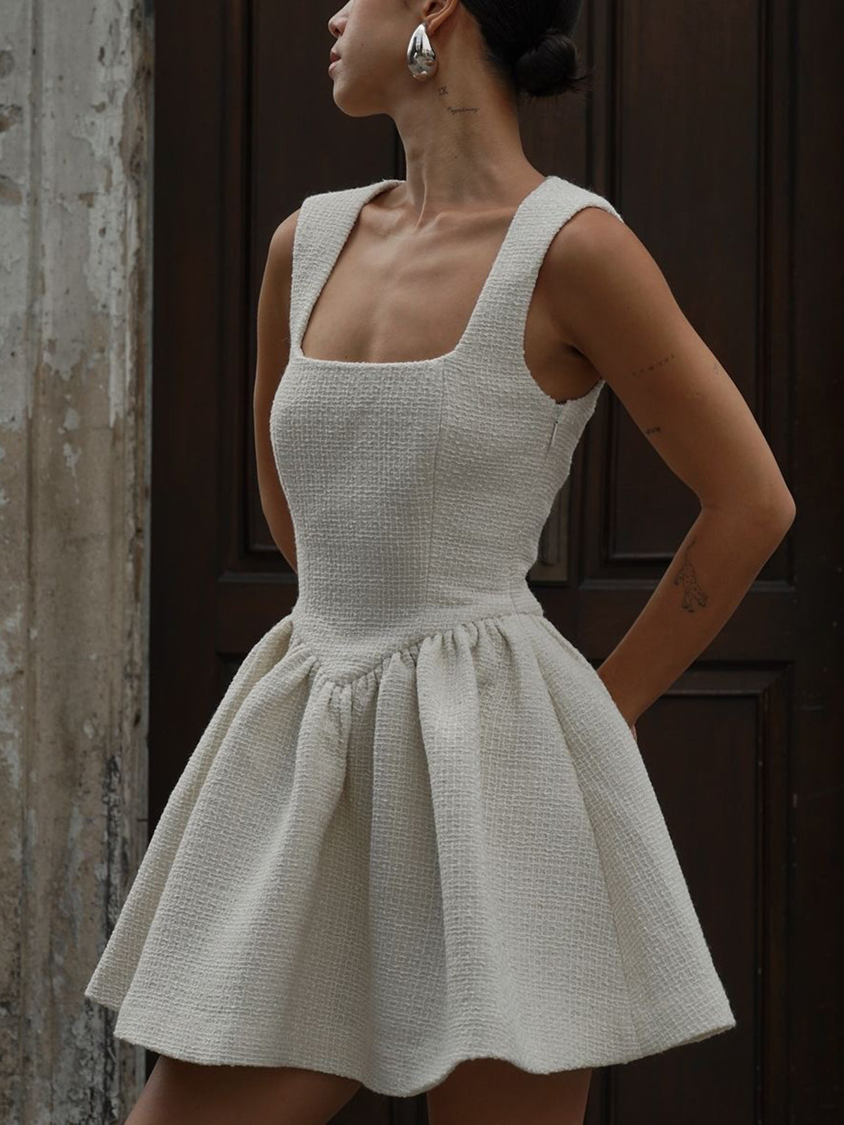 Pleated Panel Tank Short Dress-CALLISTARI