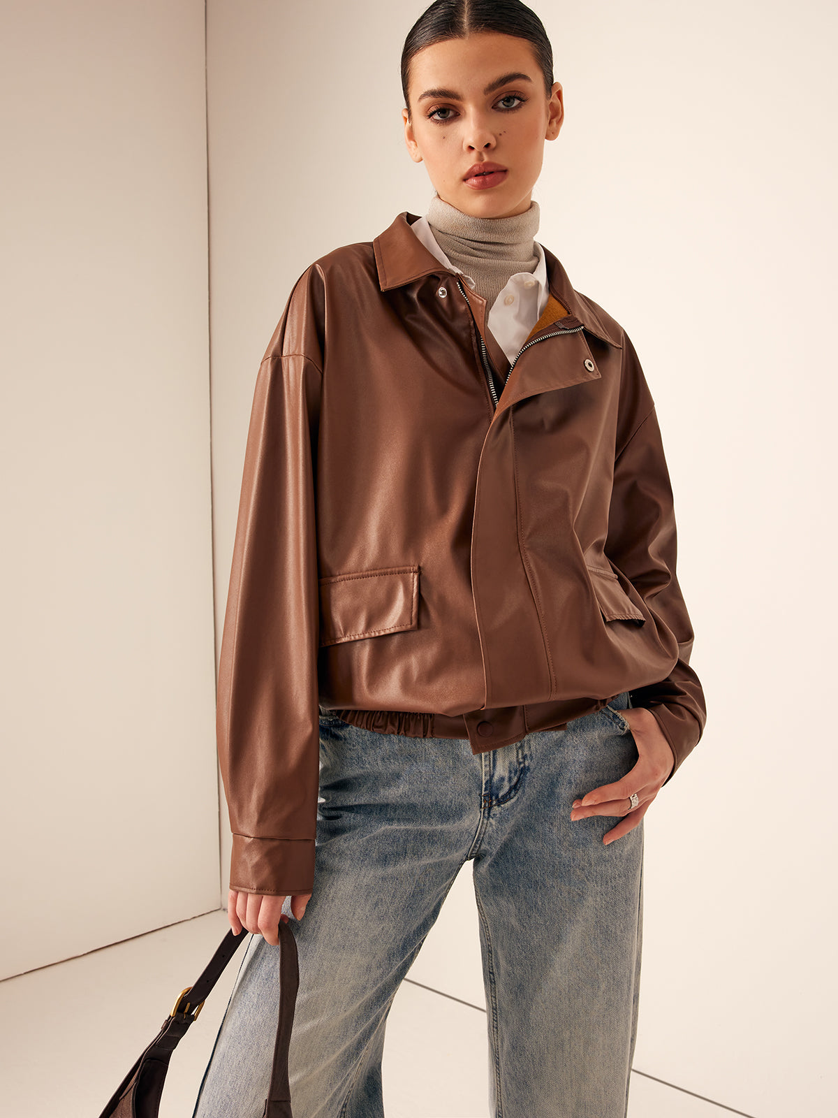 Retro Loose Motorcycle Faux Leather Jacket-CALLISTARI