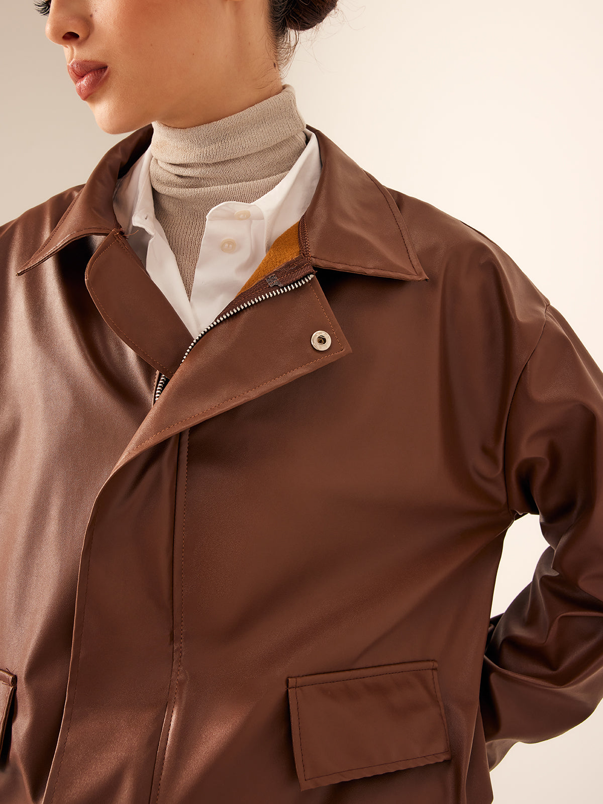 Retro Loose Motorcycle Faux Leather Jacket-CALLISTARI