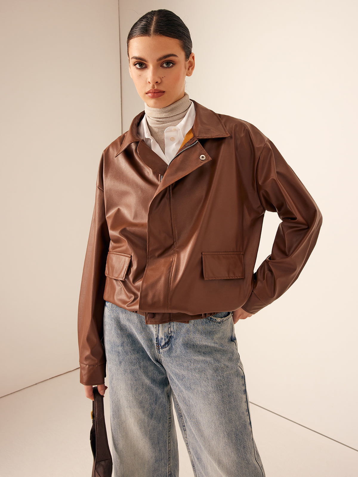 Retro Loose Motorcycle Faux Leather Jacket-CALLISTARI