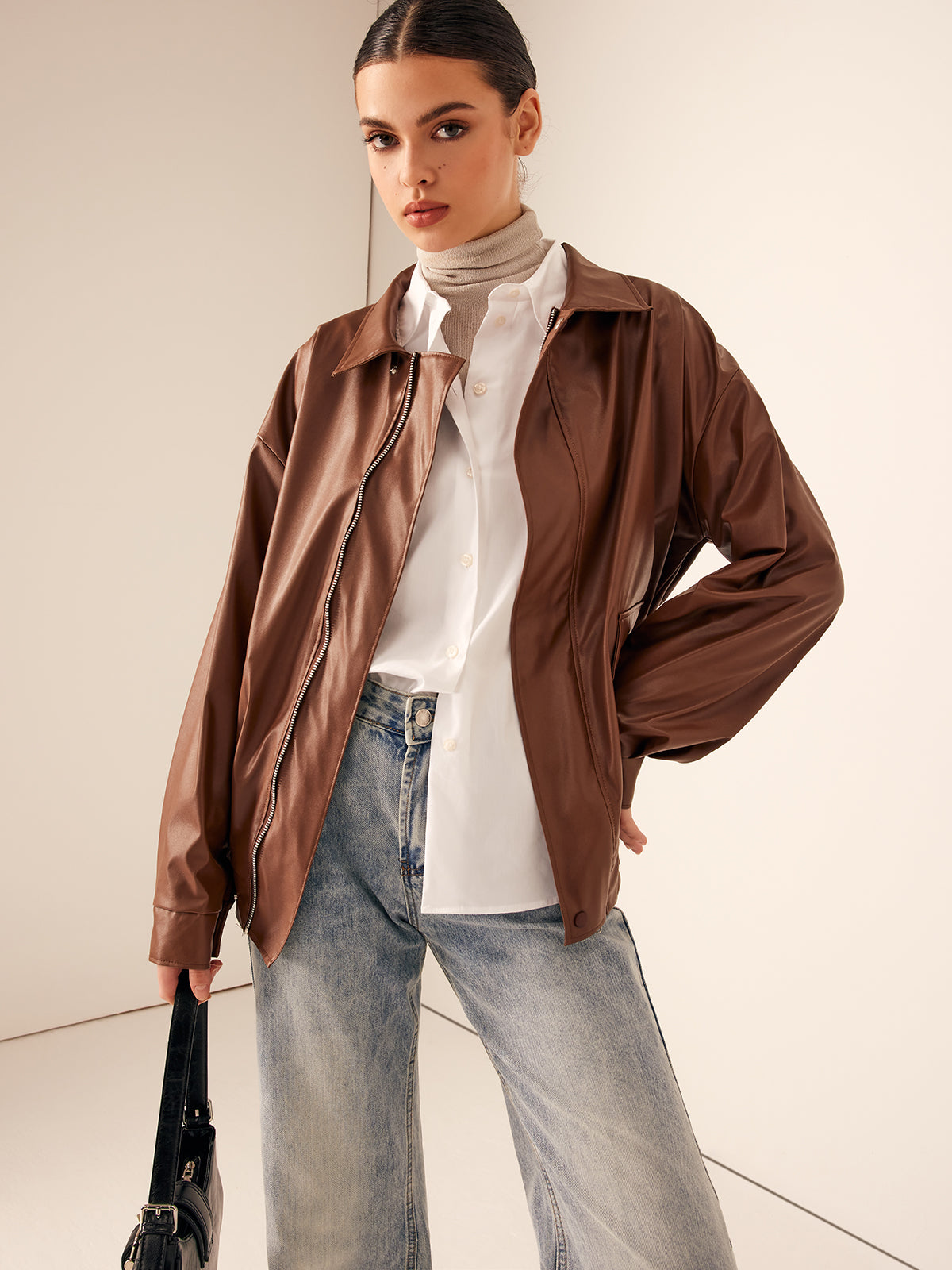 Retro Loose Motorcycle Faux Leather Jacket-CALLISTARI