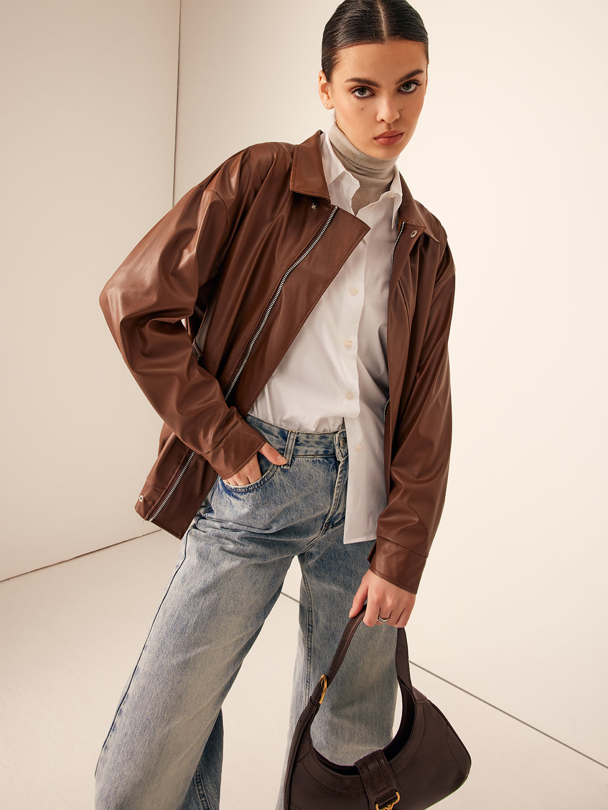 Retro Loose Motorcycle Faux Leather Jacket-CALLISTARI