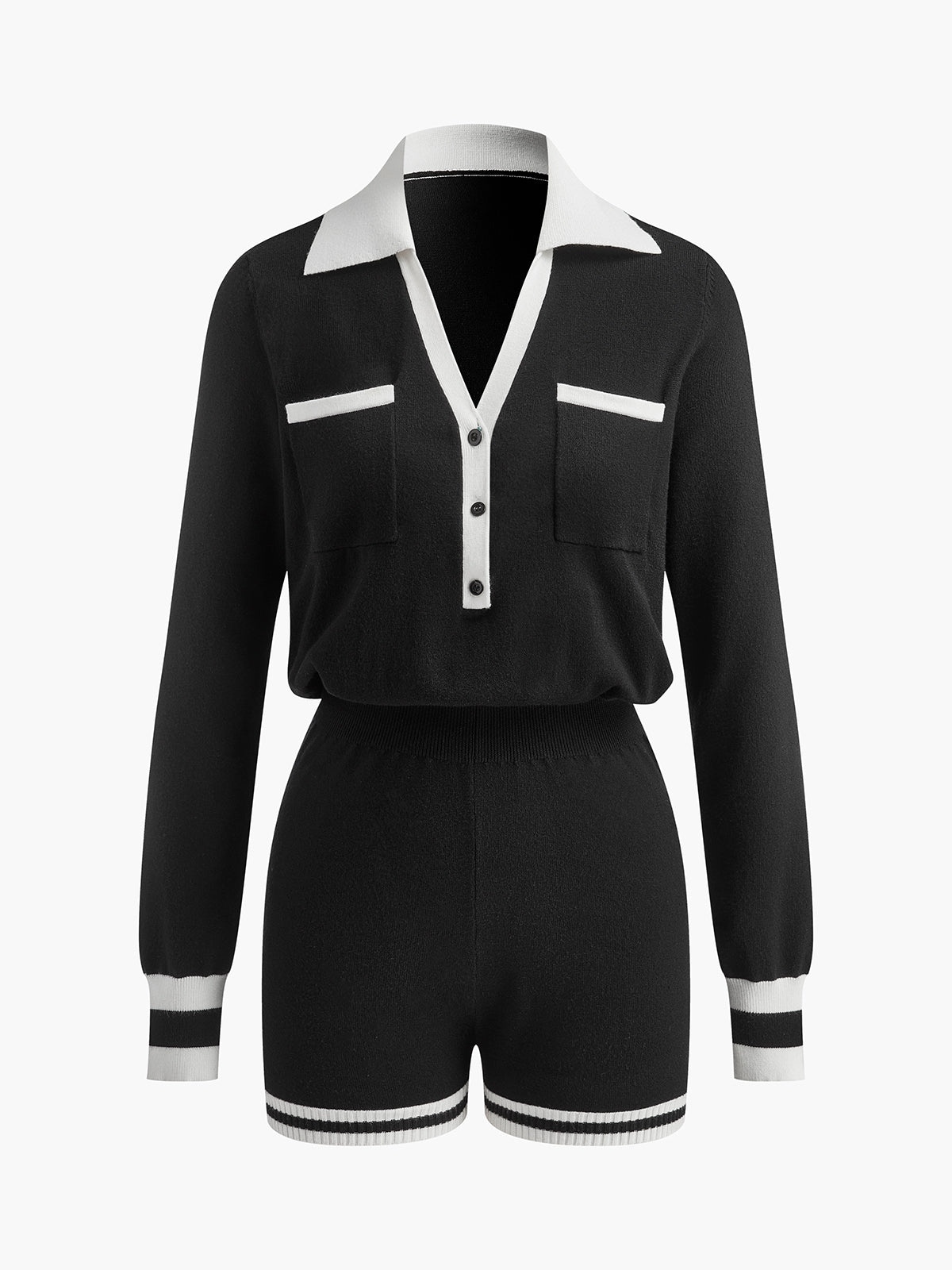 Contrast Binding V-Neck Knit Jumpsuits-CALLISTARI