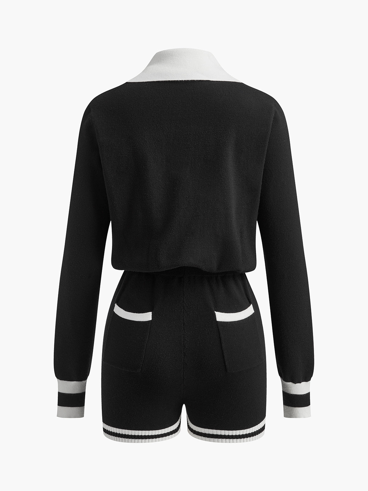 Contrast Binding V-Neck Knit Jumpsuits-CALLISTARI