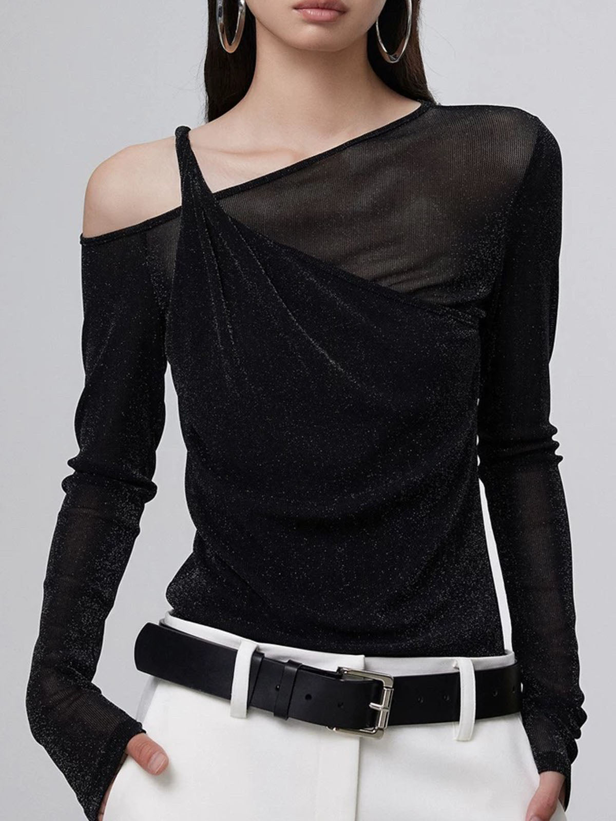 Callistari Asymmetrical Purl Slim Blouse-CALLISTARI