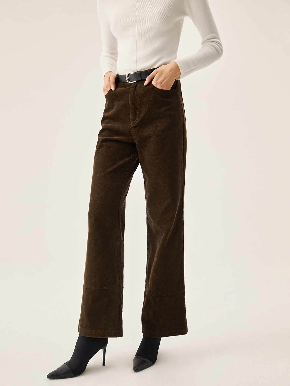 Corduroy Wide Leg Pocket Pants-CALLISTARI