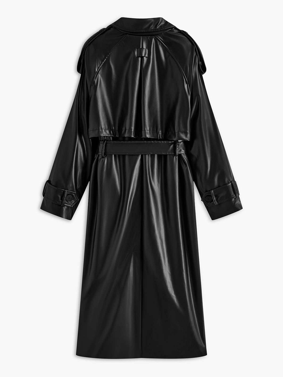 Belted Faux Leather Long Jacket-CALLISTARI