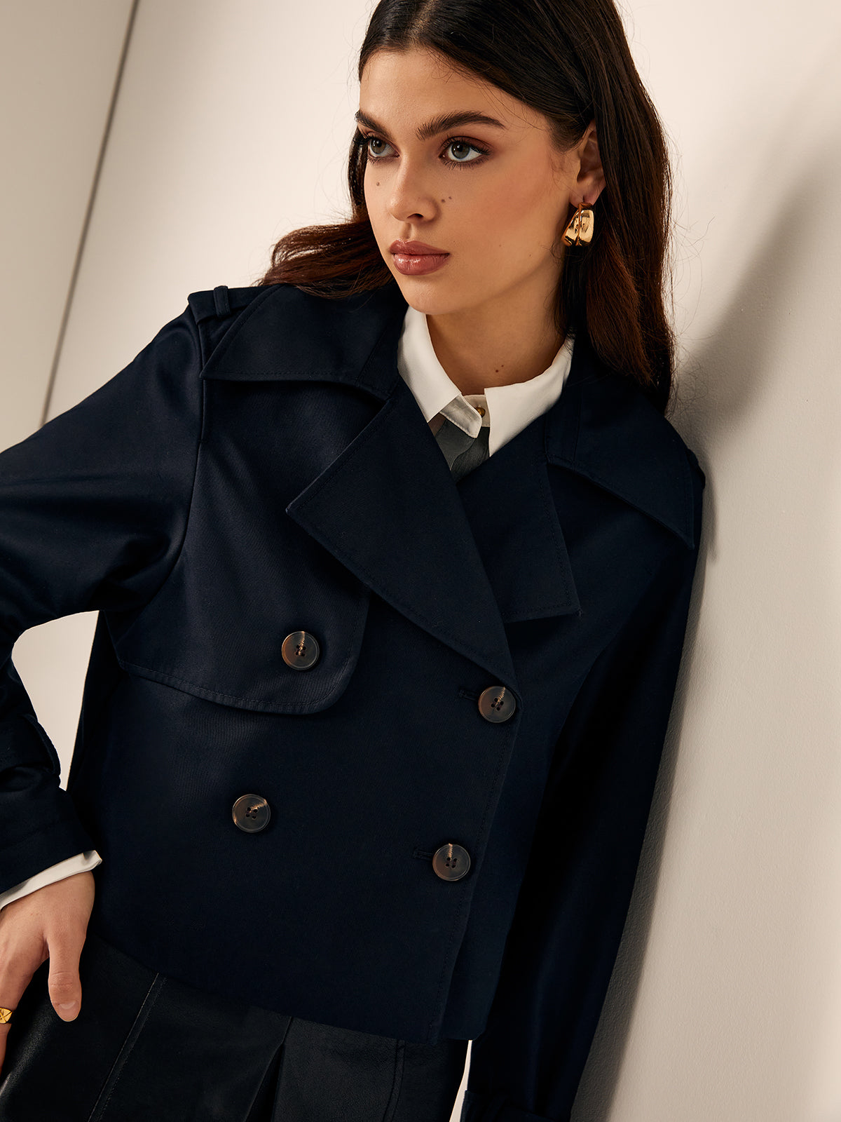 Cotton Criss Cross Short Trench Coat-CALLISTARI