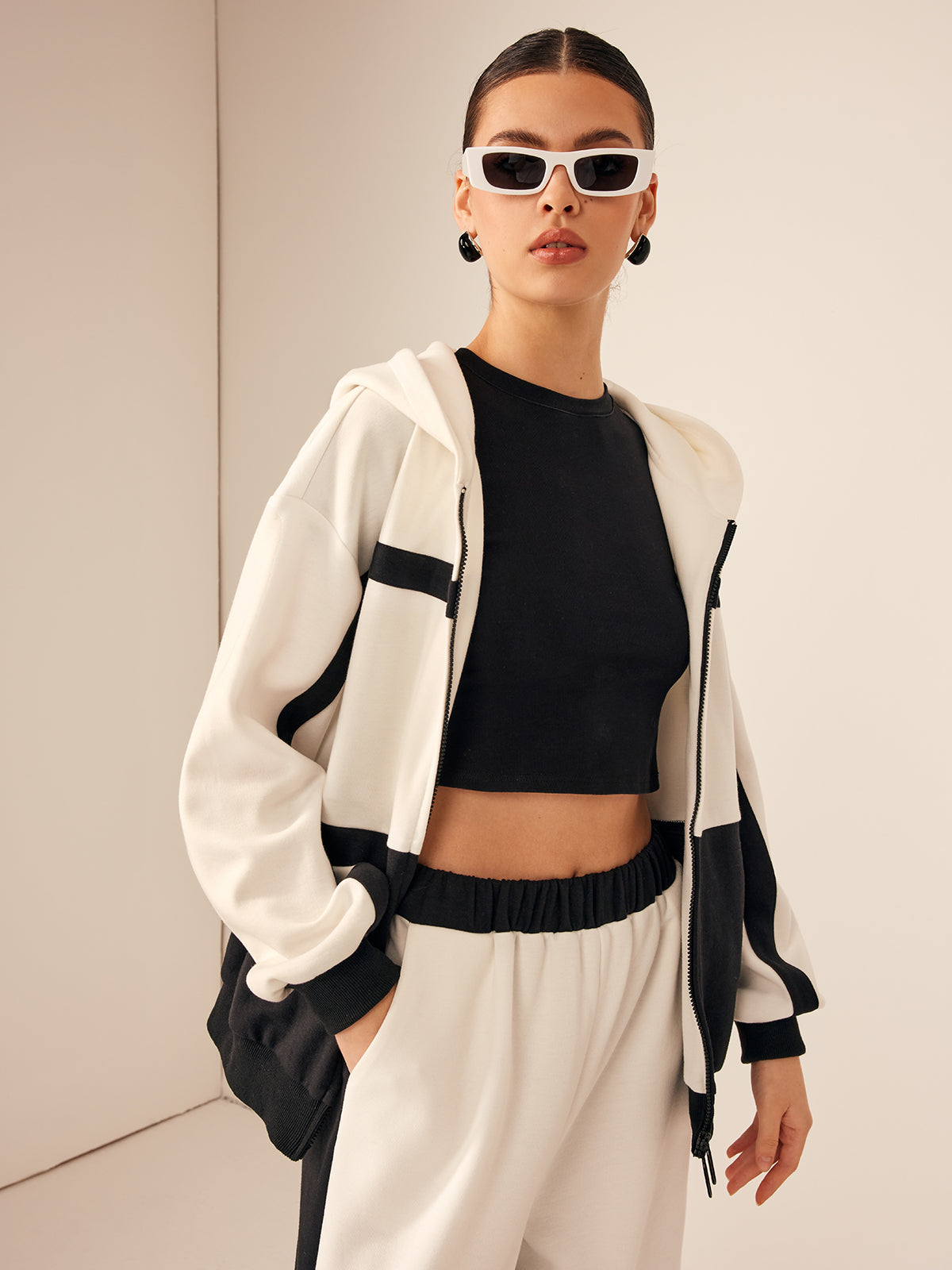 Color Block Zip Hooded Jacket-CALLISTARI