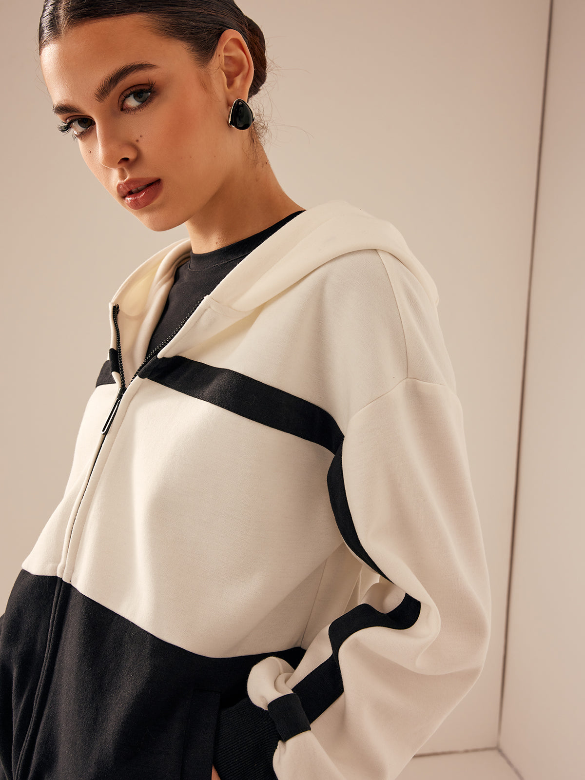 Color Block Zip Hooded Jacket-CALLISTARI