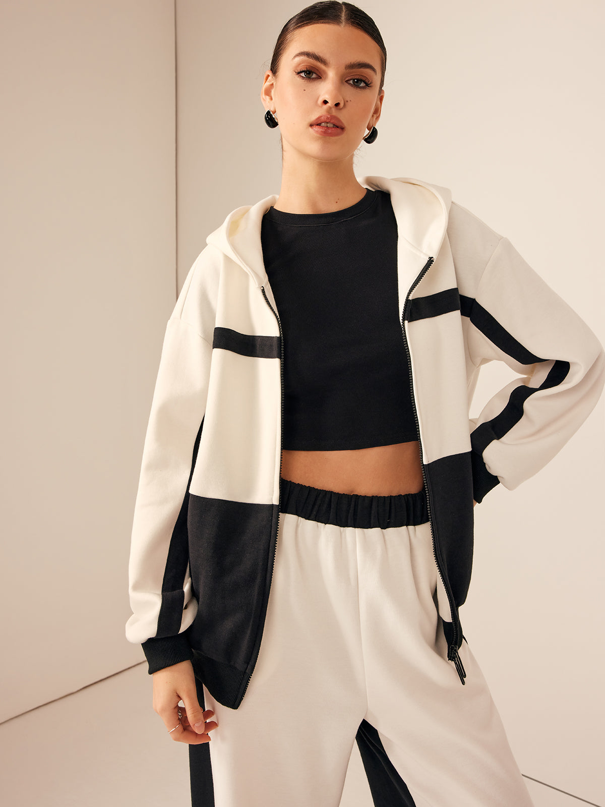 Color Block Zip Hooded Jacket-CALLISTARI