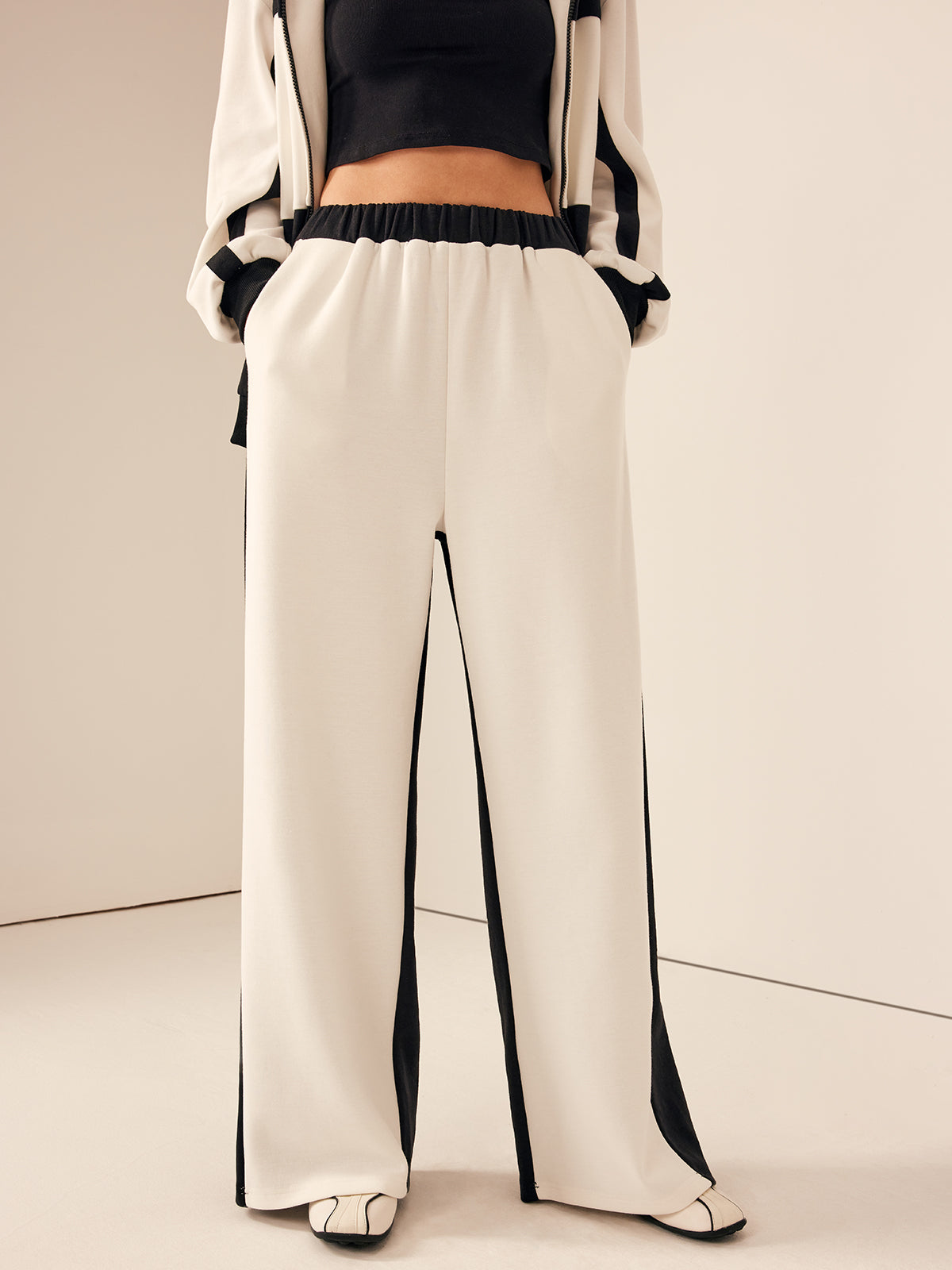 Two Tone Elastic Waist Sweatpants-Mesadic