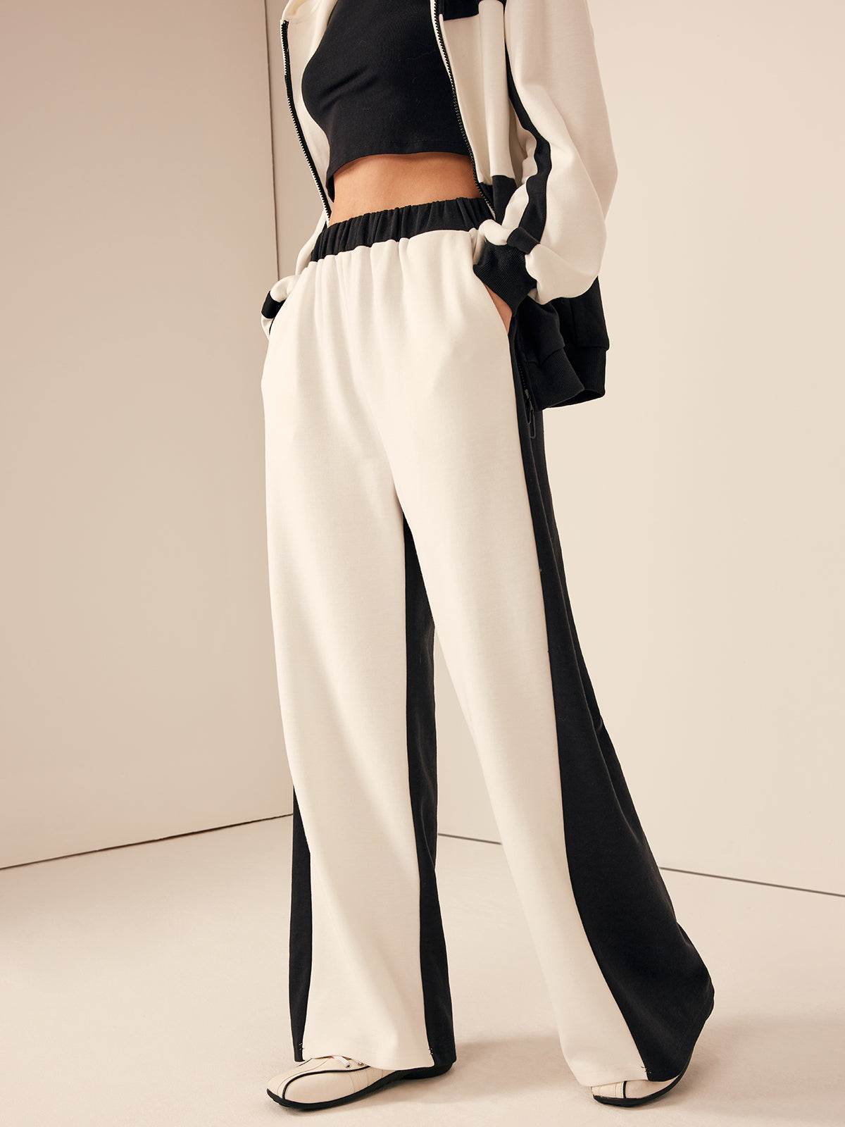 Two Tone Elastic Waist Sweatpants-Mesadic