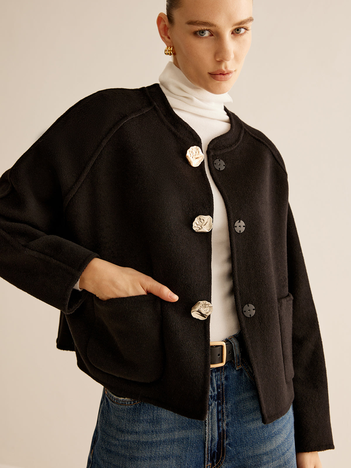 Wool-Blend Metal-Button Jacket-CALLISTARI