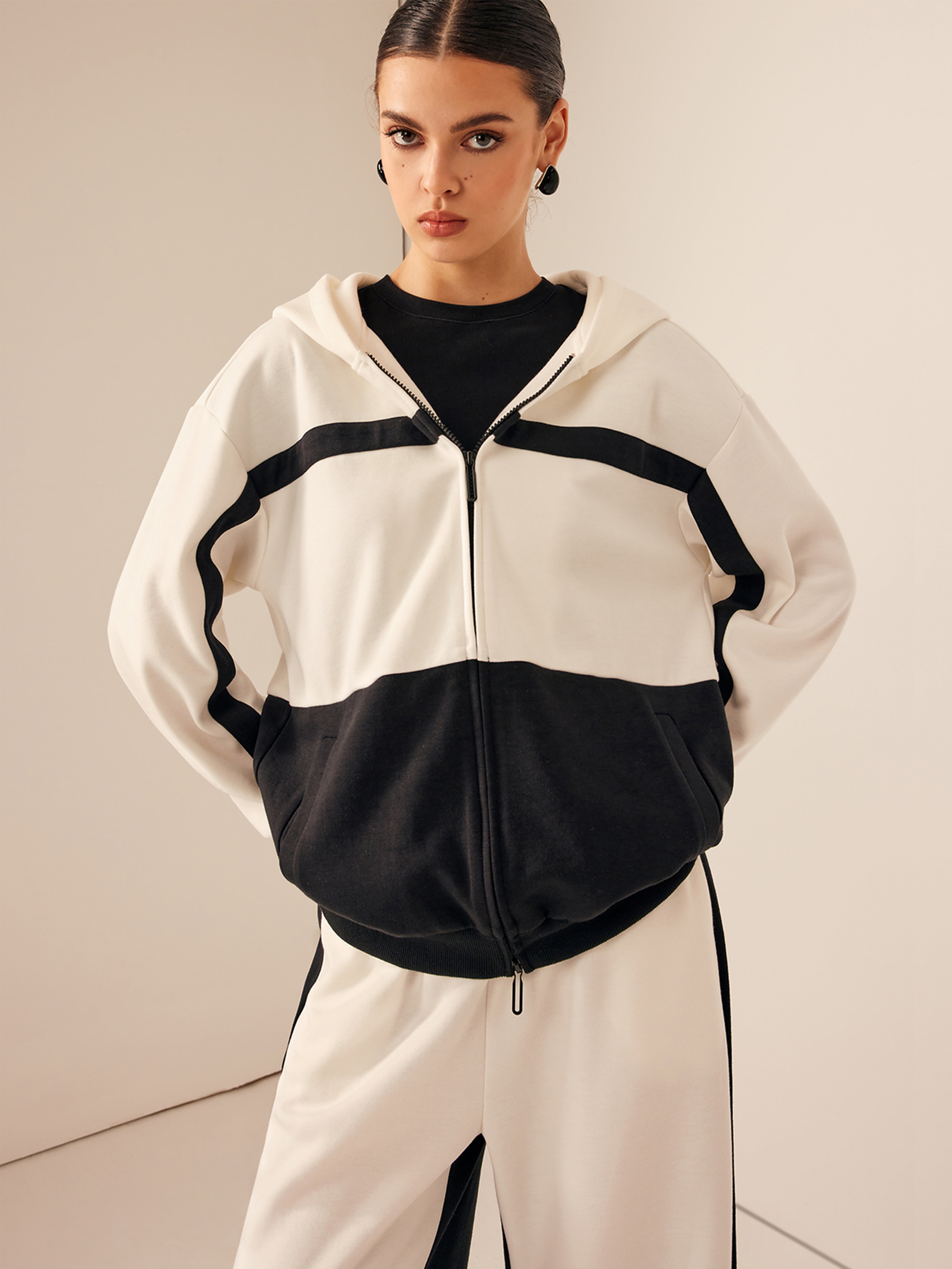 Color Block Zip Hooded Jacket-CALLISTARI