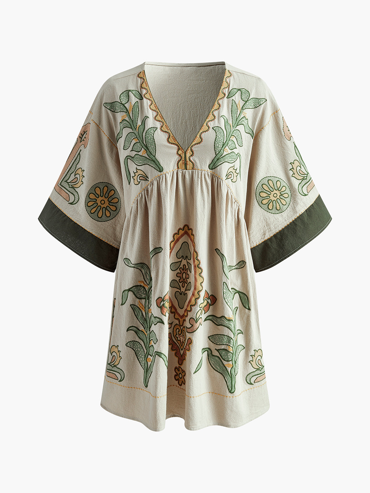 Boheme Embroidery Pleated Half-Sleeve Dress-CALLISTARI