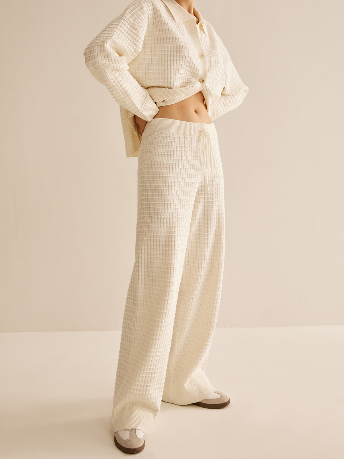 Plain Drawstring Plaid Sweater Pants-CALLISTARI