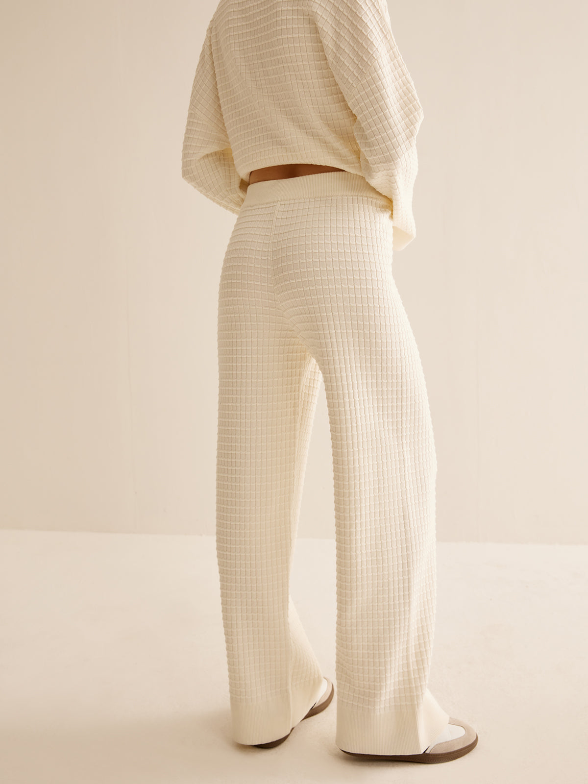 Plain Drawstring Plaid Sweater Pants-CALLISTARI