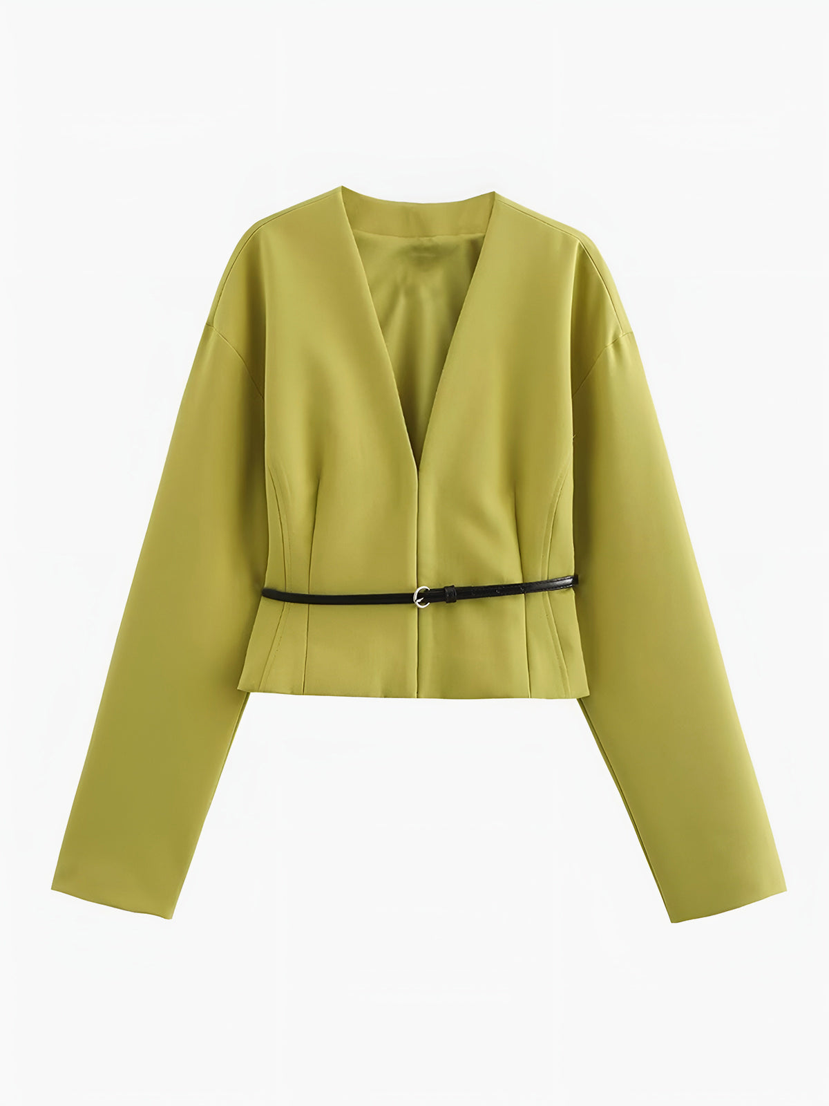 V-Neck Slim Belted Blazer-CALLISTARI