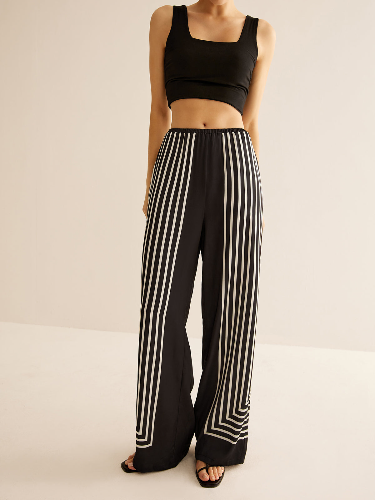 Geometric Pinstripe Satin Pants-Mesadic