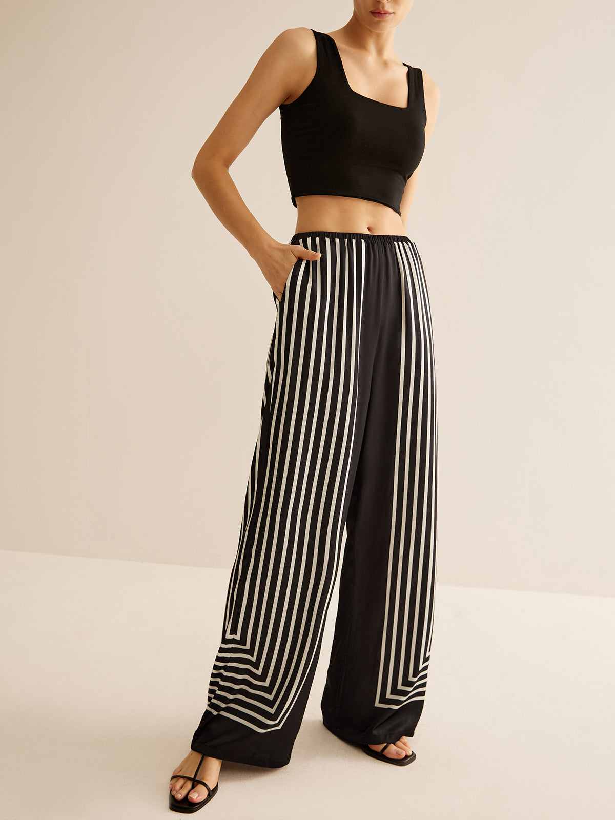 Geometric Pinstripe Satin Pants-Mesadic