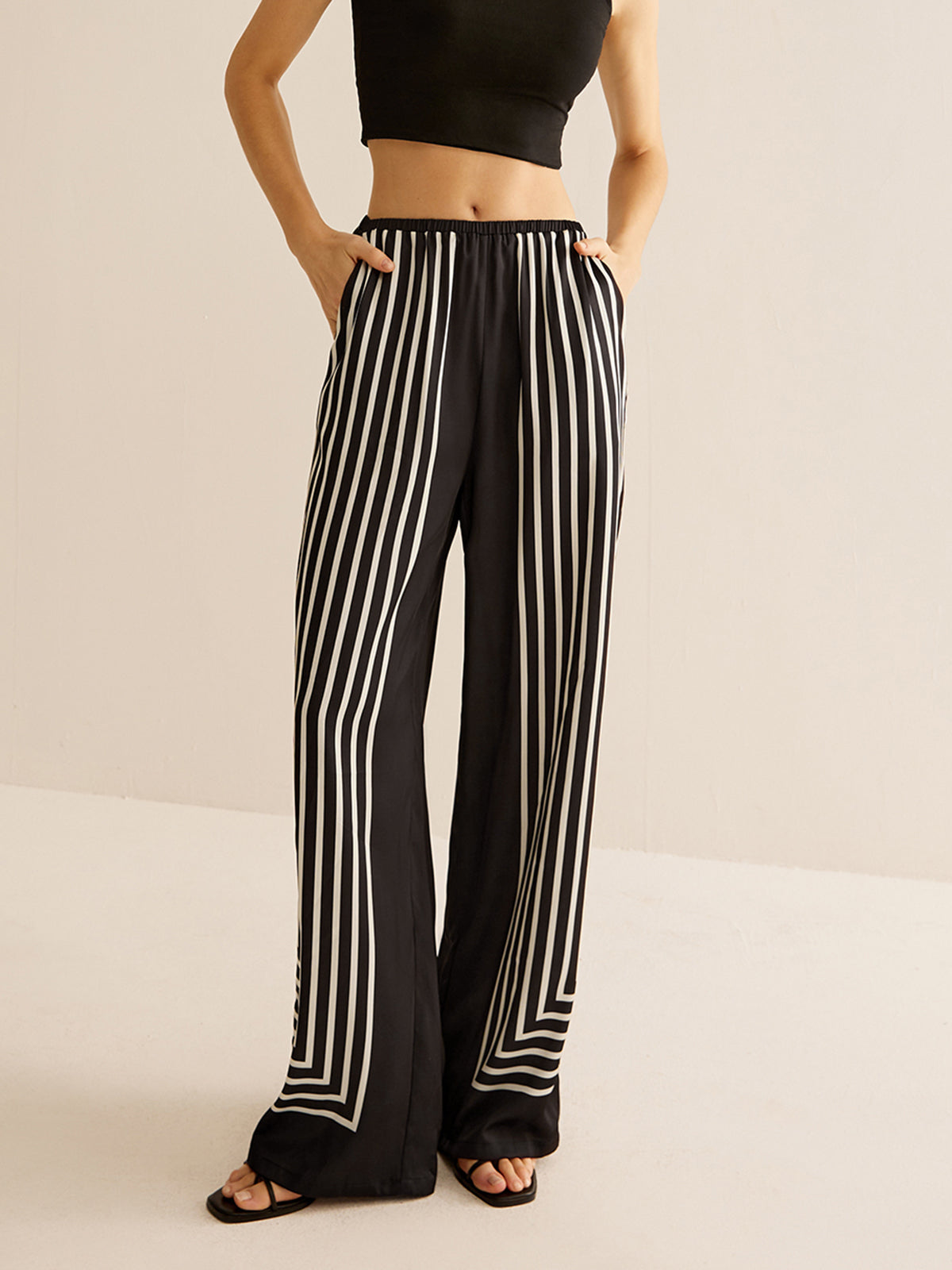 Geometric Pinstripe Satin Pants-Mesadic