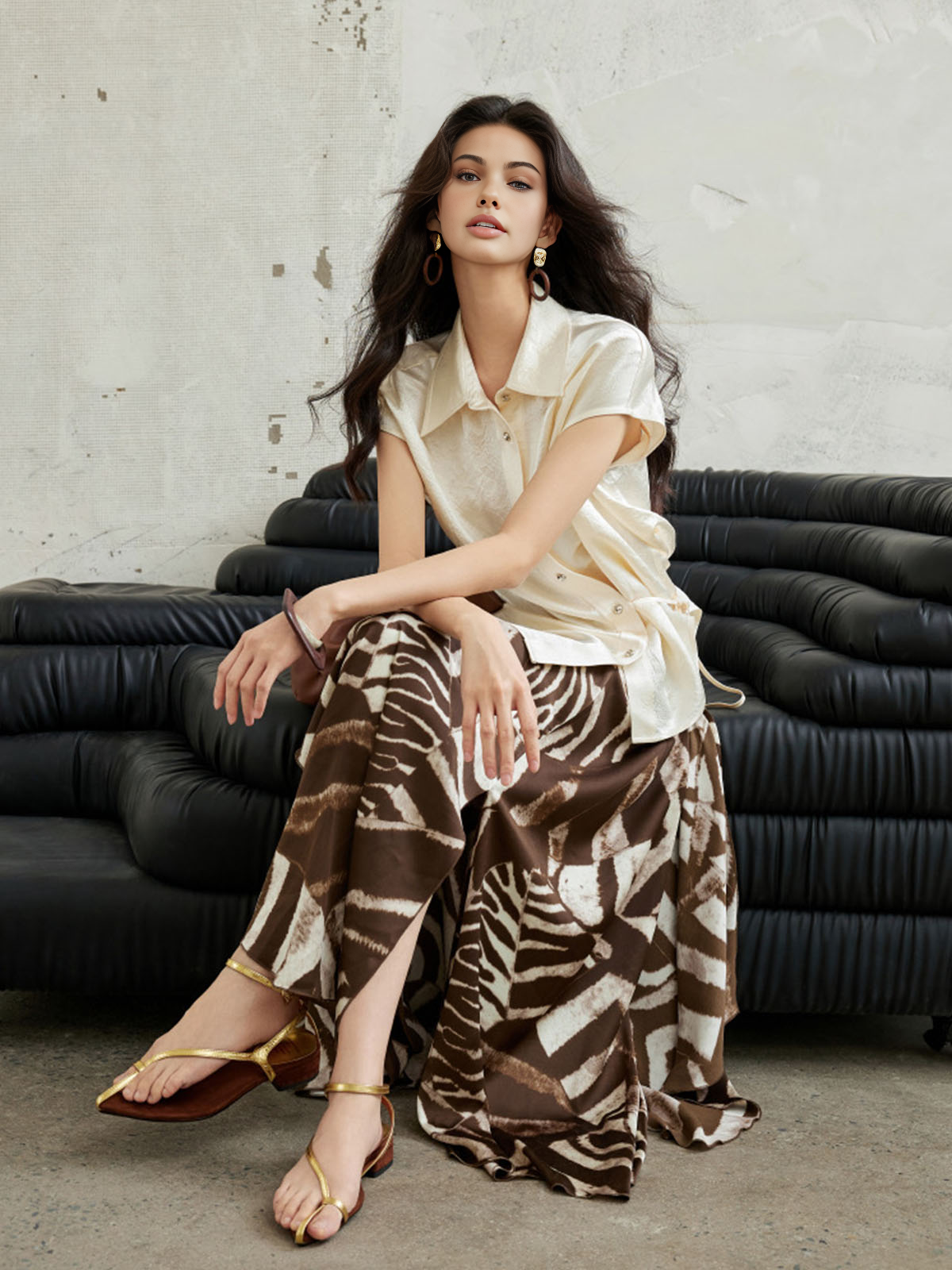 Zebra Printed Maxi Skirt-Mesadic
