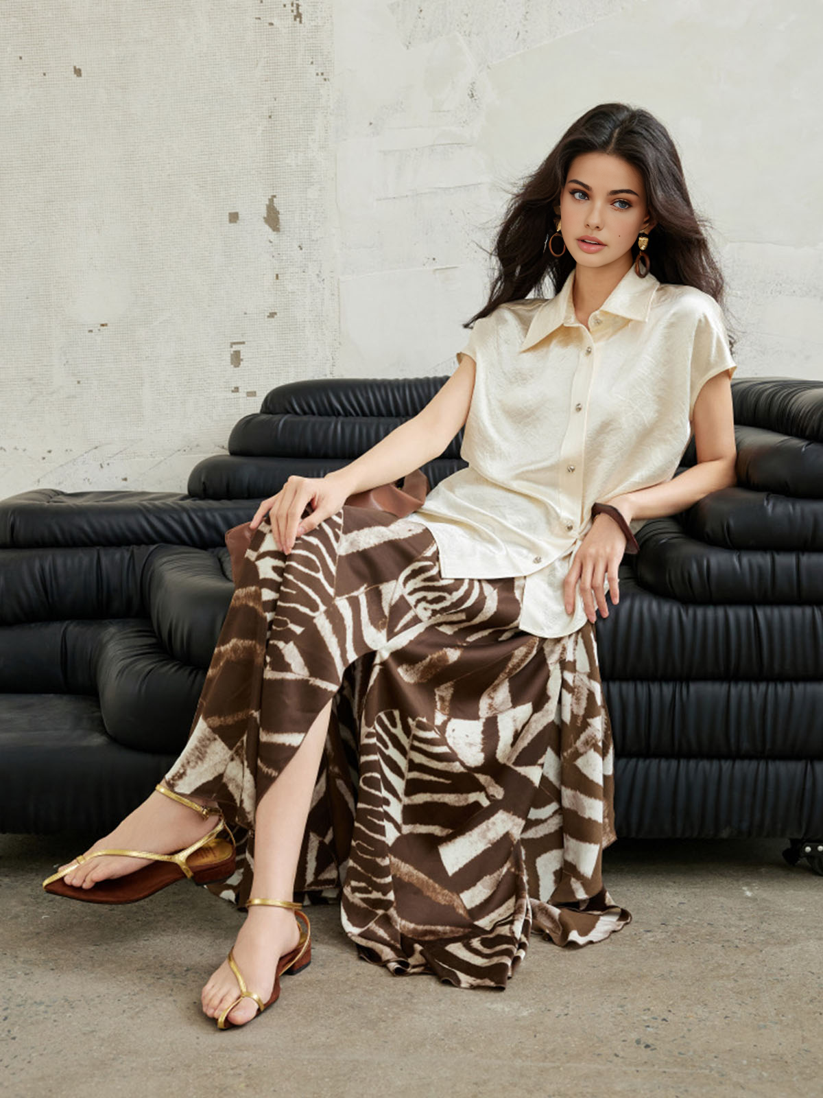 Zebra Printed Maxi Skirt-Mesadic