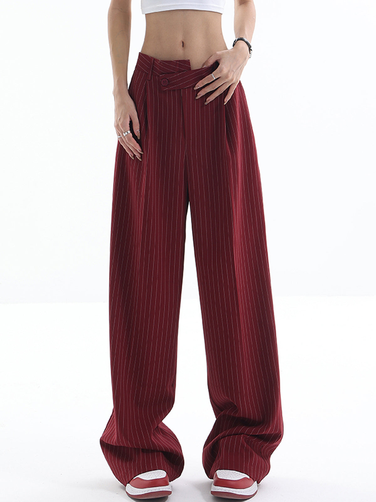 Asymmetrical High-Waist Pinstripe Pants-CALLISTARI
