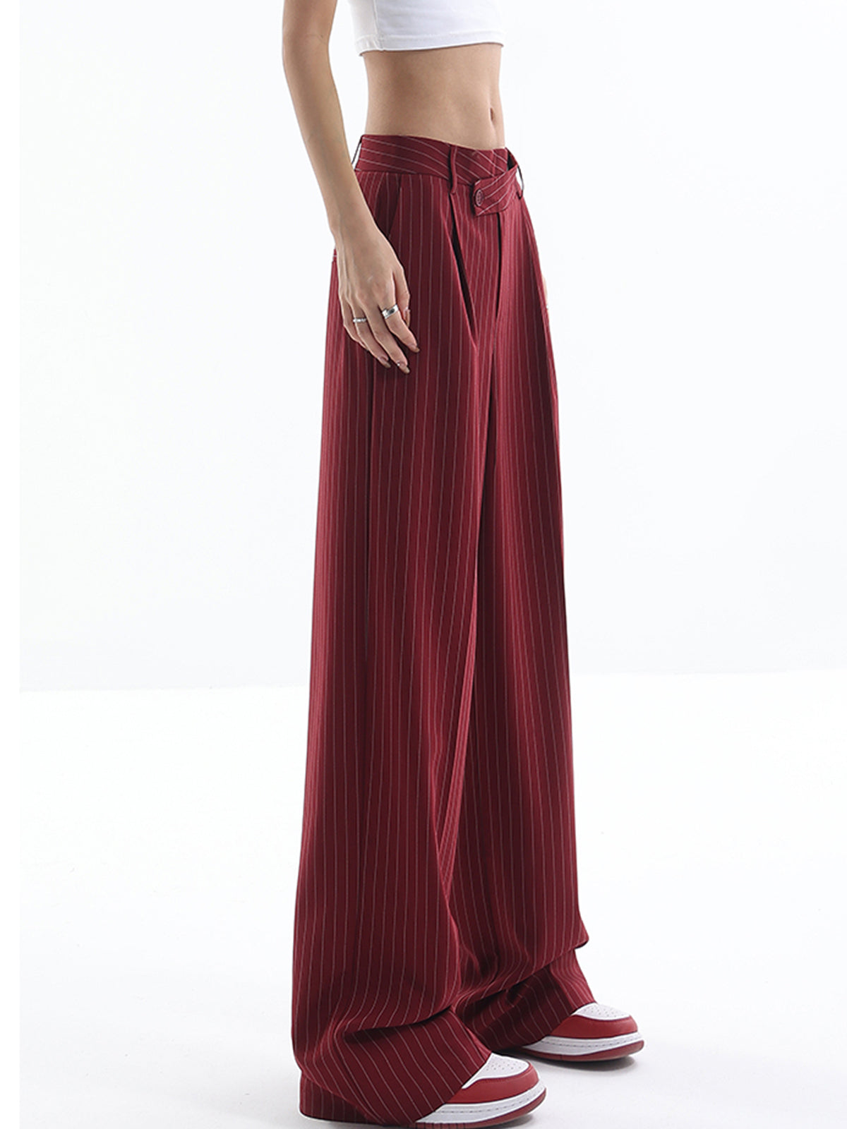 Asymmetrical High-Waist Pinstripe Pants-CALLISTARI