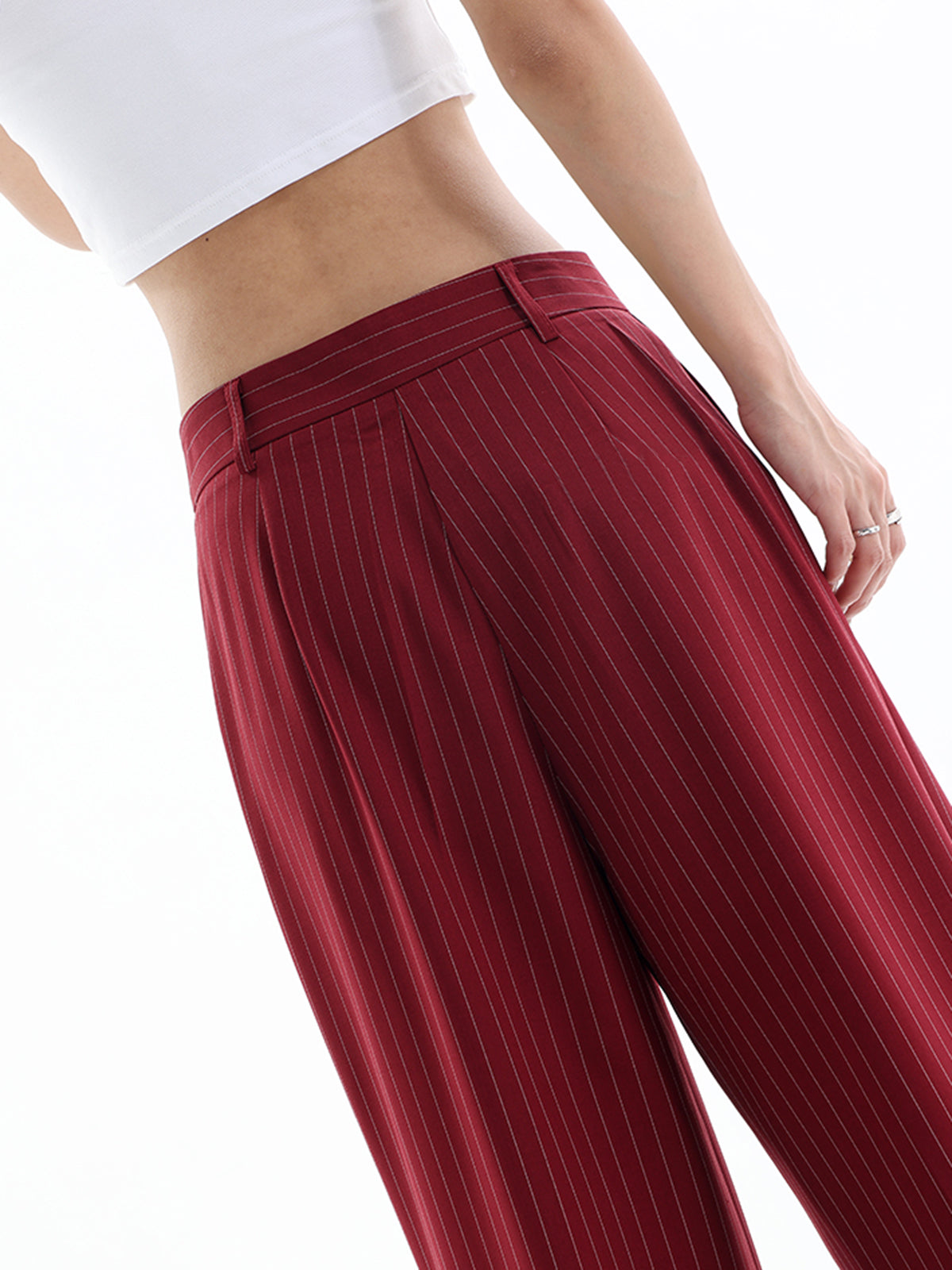 Asymmetrical High-Waist Pinstripe Pants-CALLISTARI