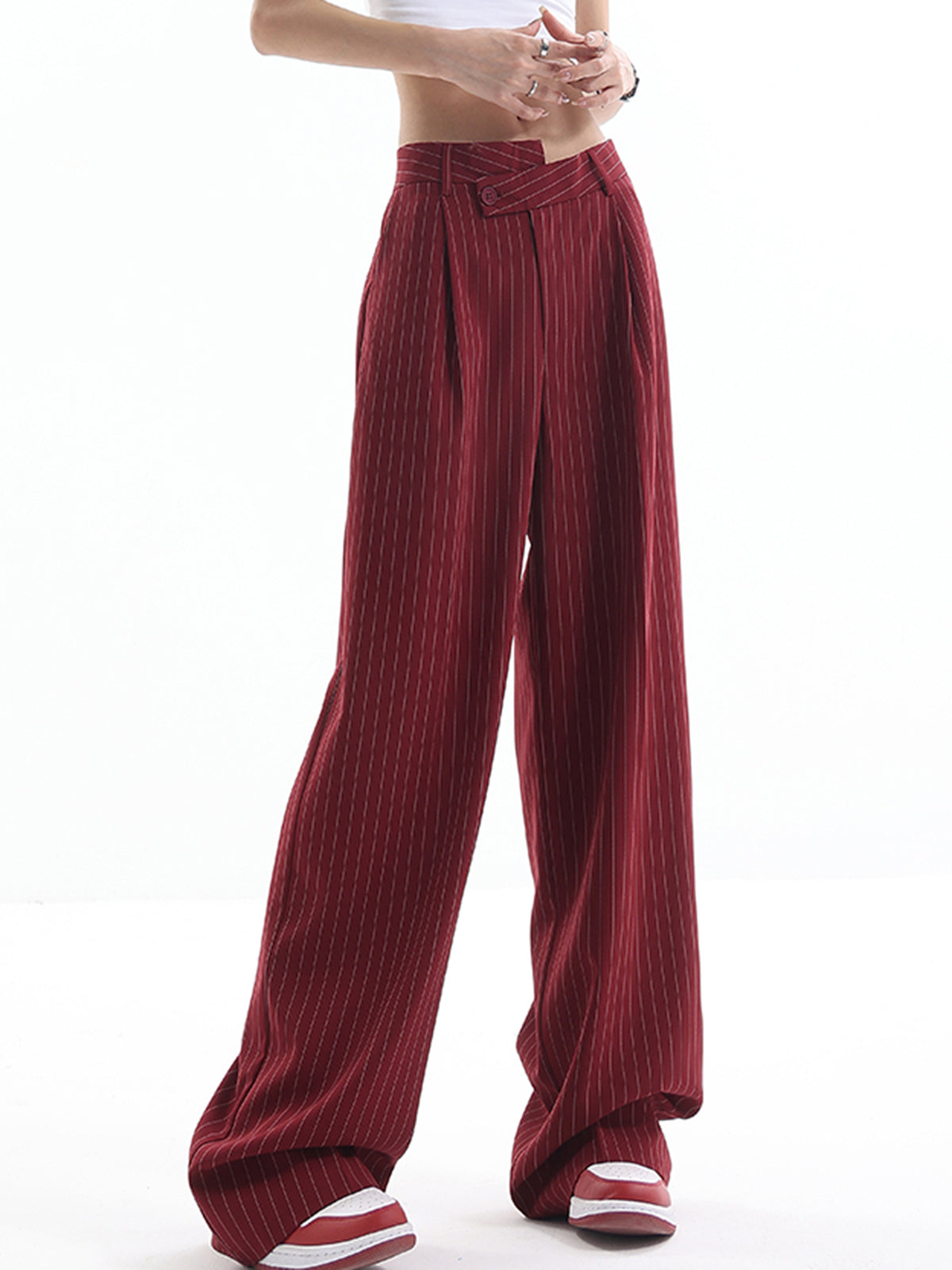 Asymmetrical High-Waist Pinstripe Pants-CALLISTARI